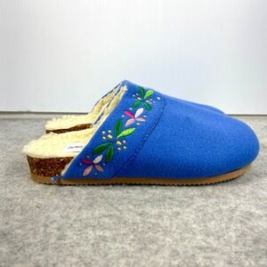 The Vermont Country Store Blue Felt Faux Fur Lined Clog Slippers Womens 6